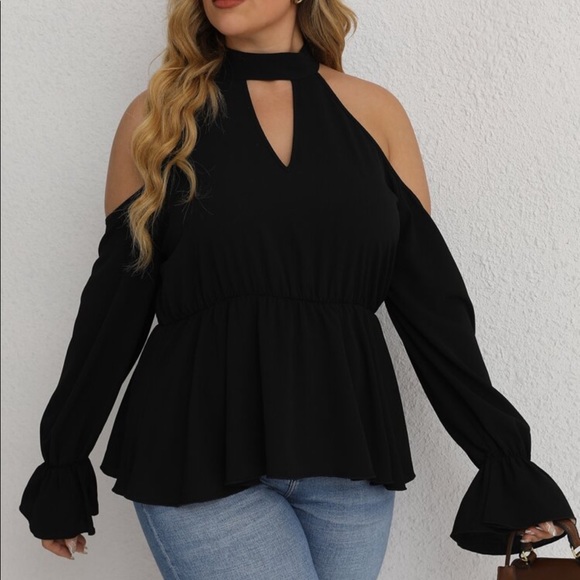 Boho Plus Size Off Shoulder Halter Neck Cut Out Flounce Peplum Top Blouse RED - Picture 14 of 16